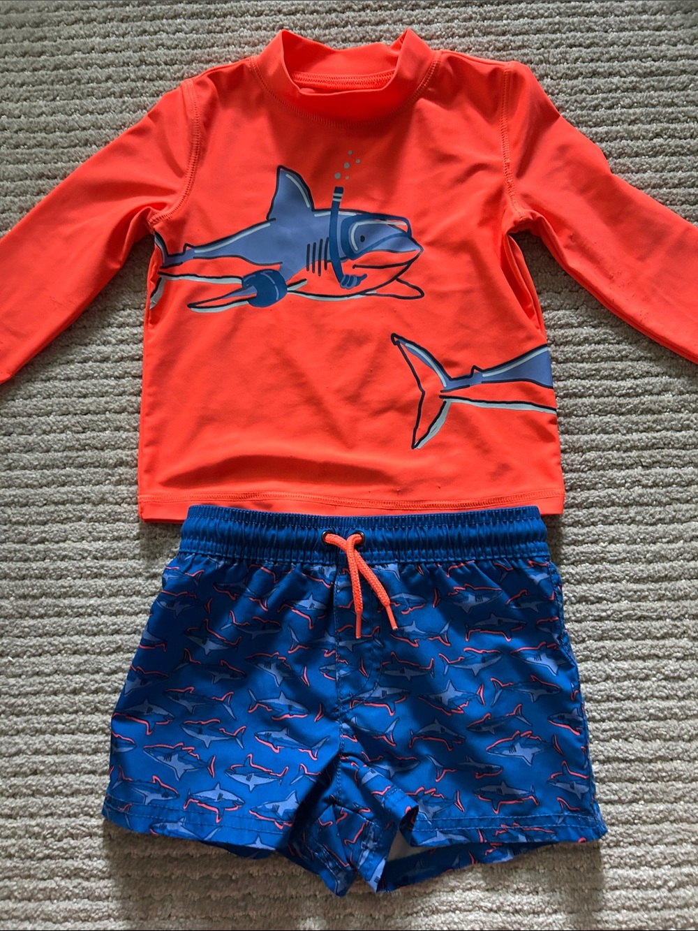 Kids Orange & Blue Shark Rash Guard Swim Set